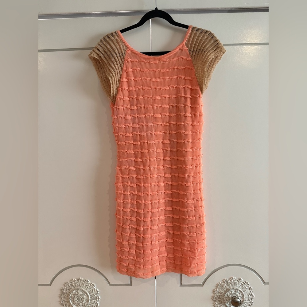 House of Dagmar Orange & Tan Ruffle Knit Dress